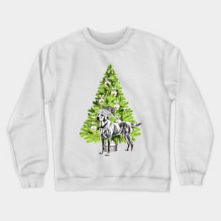 Labrador Dog Christmas scene with Christmas tree an Santa hat Crewneck Sweatshirt